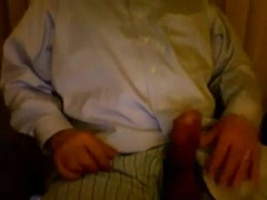 Dad big cock cums on shirt 4