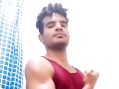 Young man with a rich Latin body and ass gets naked and takes a shower to jerk off while bathing and touching his whole body