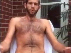 Str8 men jerk off in front yard