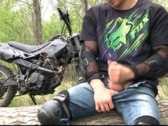 hunky biker jerks off