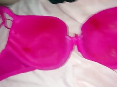 Cum again in pink bra cumrag (more than 30 load on it)