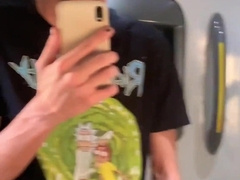 mischievous gay-for-pay stud jizzing in the bus rest room