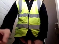 horny guy wanks and cums in public toilet