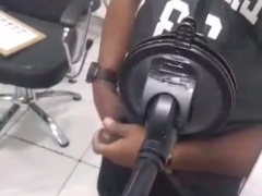 Gay-For-Pay black tricked into masturbating off by Periscope in barbershop