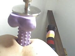 Anal fucking machine with 9 inch hedgehog dildo