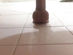 Cross dress sissy slut try new dildo in bathroom