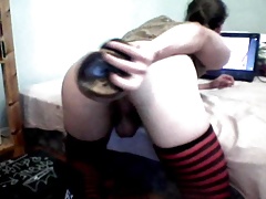 riding huge black dildo