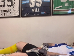 Fap and spunk in Soccer cleats Socks and jersey