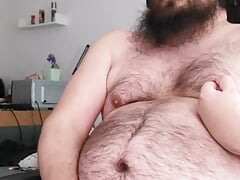 Fat bear masturbates and cums on himself