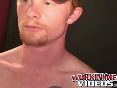 Ginger amateur tugging his long fat cock and blasting cum