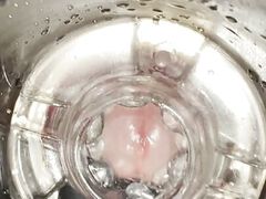 POV inside view closeup creampie cock fucks fake pussy