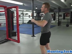 Muscle jock cocksucked on boxing ring