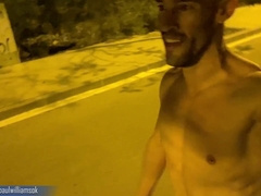Risky nude walk around the city at night