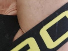 Deep black fake penis rail in jocks