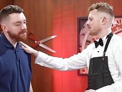Barber Logan Bell shaves and fist fucks Nathan Daniels