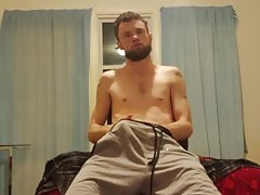 handsome guy strips, wanks and cums