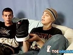 Studs touch their toes gently while masturbating wildly too