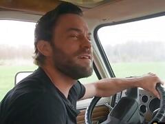 Outdoor jock barebacked by tattooed top in car and outside