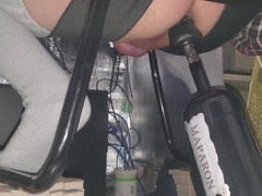 Sissy crossdresser in chastity endures cock milking machine