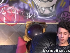 Young white twink bends Latino dude over and fucks him hard