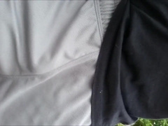 Freeballing Grey Shorts: Flaccid Cock Swinging Outdoors77777