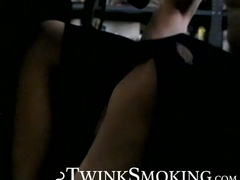 Attractive Ian Madrox is blowing smoke and starts stretching his cock in his smoky jeep
