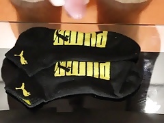 Cum on black Puma socks