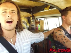 Jock barebacked and spitroasted after having his dick sucked