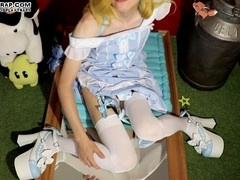 Amateur blonde crossdresser strips down for some hot anal action