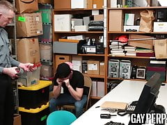 Young thief dominated with dildo and raw cock by gay guard