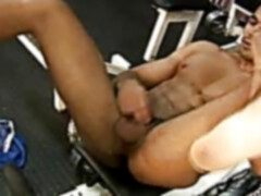 Hot gay Latinos pumping iron and cock at the gym