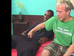 A funny white fellow and a dangled ebony stud having sex