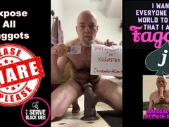 Christopher Allen Foster rides thick black rubber dong and cums all over his card