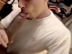 Twink boy sucking big double extra size black cock