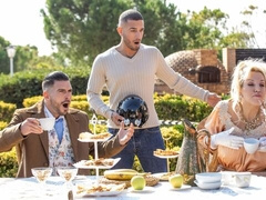 Paddy O'Brian fucks Alex Ink in a standing position outside