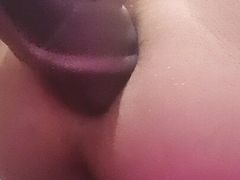 Stuffing my ass with my giant purple dildo