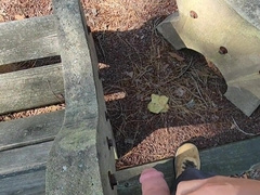 public pee with good-sized mushroom tipped giant trouser snake