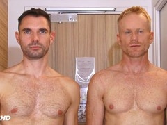 Ripped studs with massive pink shafts in a steamy bathroom scene