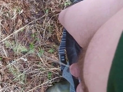 Finnish fellow pisses in the woods and shrieks