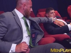 Raw construction workers bareback fucking at a movie night