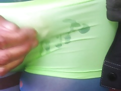 Cum in neon green girls pants.
