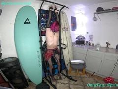 Bound Up Dangling Destroyed Climax Femboy Jerked in Restrain bondage