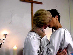 Skinny twunk and his paramour buddy get naughty in the church
