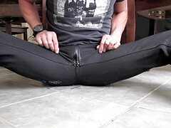 Testing black pants for how they show piss