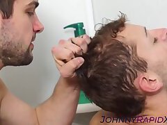 Hairy hunk Johnny Rapid fucks sexy trevor on steamy shower