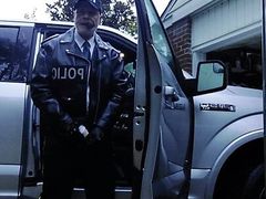 Officer smoking cigar while closing down work day