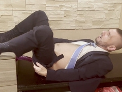 Werther1 in a classy suit and tight socks passionately fucks his ass with a dildo - pure ecstasy at home