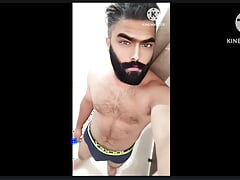 Indian Gym Trainer Showing his Hairy body bulge big cock and big ass in video call Underwear