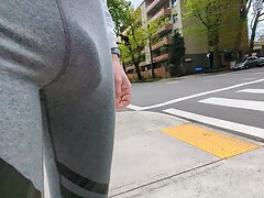 big dick freeballing public bulge in running tights