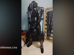 Total encasement condom sub fap and jism with gas mask breathplay